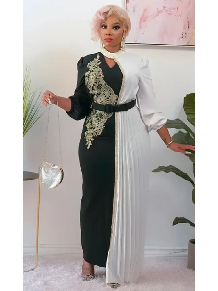 

Black and White Patchwork Embroidery Women Dresses Summer Fashion Women's 3/4 Sleeve Loose Fitting Women's Long Skirt 2023