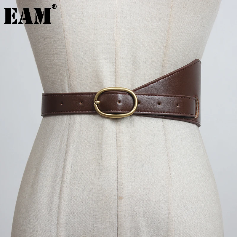 

[EAM] Metal Buckle Long Wide Elastic Pu Leather Belt Personality Women New Fashion Tide All-match Spring Autumn 2023 1DD2835