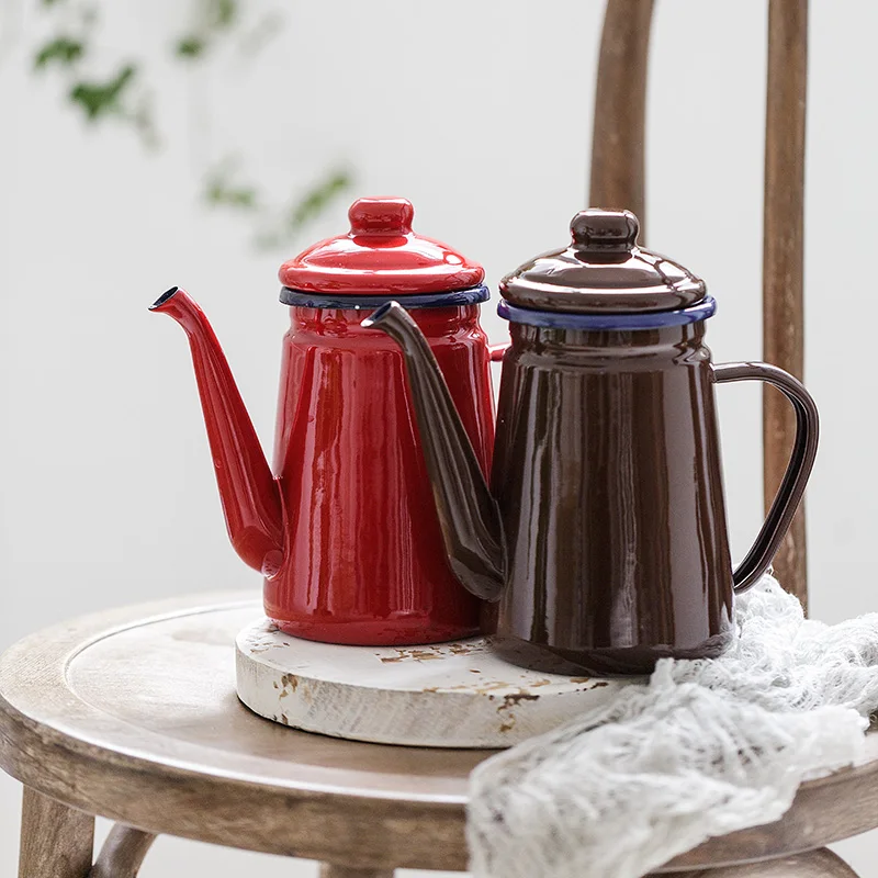 

1pc 800ml Coffee Cooker Kettle Enamel pot Household hand coffee pot kitchen Boiling water Teapot Lard Coffee Kettle