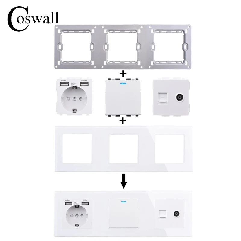 COSWALL C1 E20 X2 L1 S08 белая розетка для ЕС США Великобритании Италии Чили универсальное