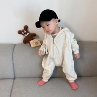 2022 autumn new baby zipper long sleeve hooded romper toddler boy girl cotton onesie infant solid fashion jumpsuit kid clothes
