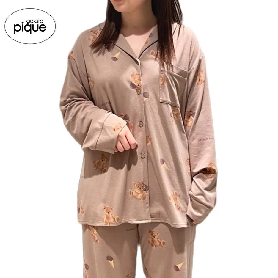 Gelato Pique Pajamas Room Wear  Teddy Bear Cute Print Bear Modal Shorts Set