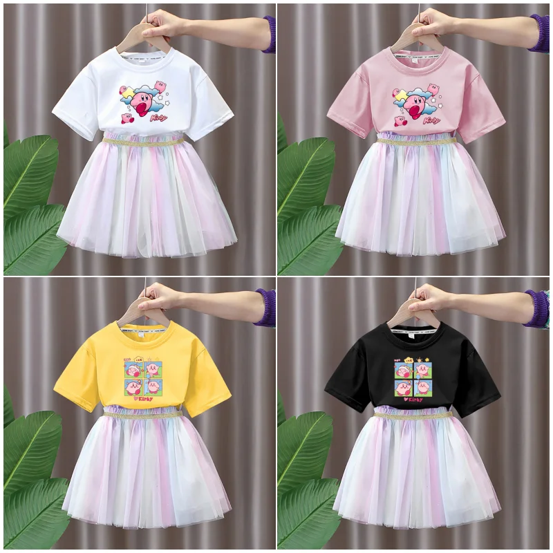 

Летняя детская футболка с коротким рукавом и юбка в стиле принцессы