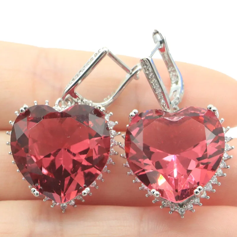 

18g 925 SOLID STERLING SILVER Earrings Heart Shape Pink Morganite Smoky Topaz Rich Blue Aquamarine White CZ Daily Wear