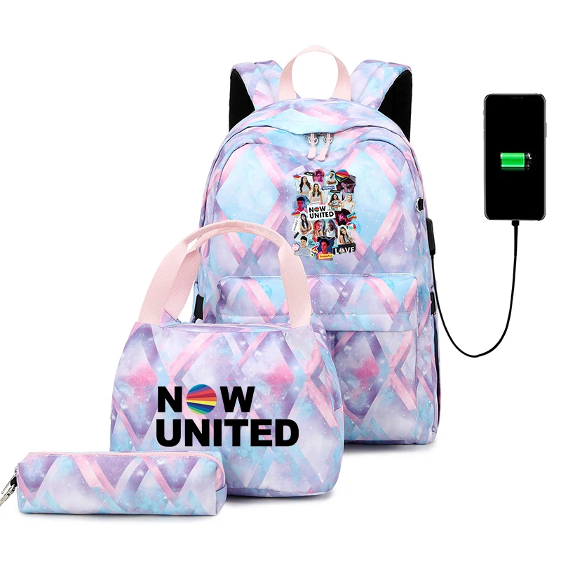 

3pcs Now United School Backpack Fashion Student USB Charging Lovely Travel Backpack For Children Teenager School bag Mochila