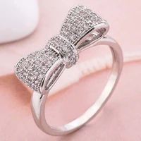 temperament zircon crystal bow banquet ring for women girl engagement party rings jewelry accessories size 6 10