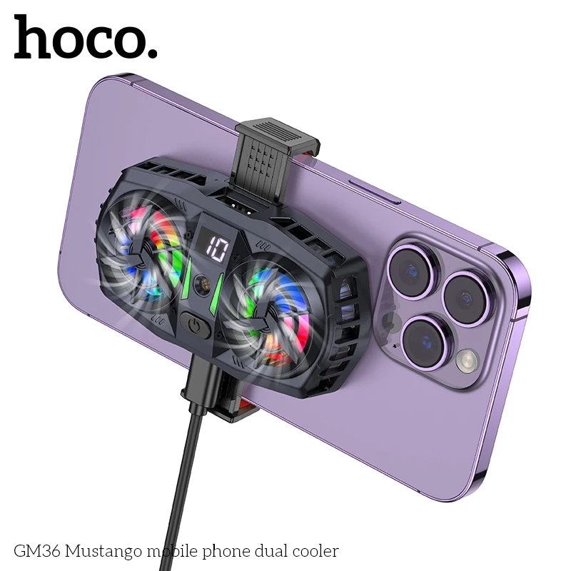 Фото HOCO GM36 двойной вентилятор для телефона ледяное охлаждение универсальный кулер для мобильного телефона долговечный более сильный охлаждающий вентилятор цифровой дисплей №4