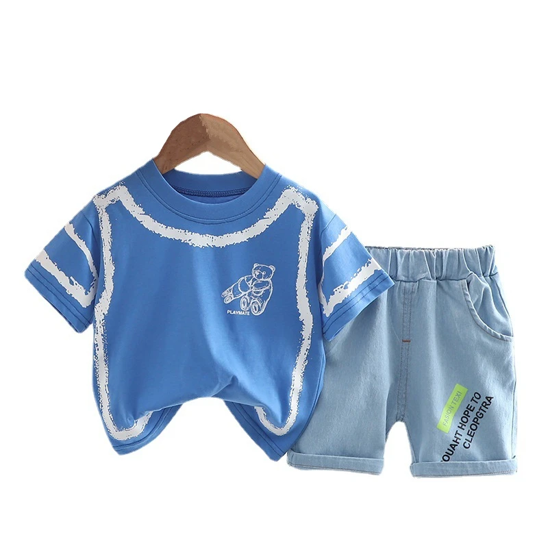 

Новинка, летняя детская одежда, костюм, детская спортивная футболка и шорты для девочек и мальчиков, 2 шт./компл., повседневный костюм для малышей, детские спортивные костюмы