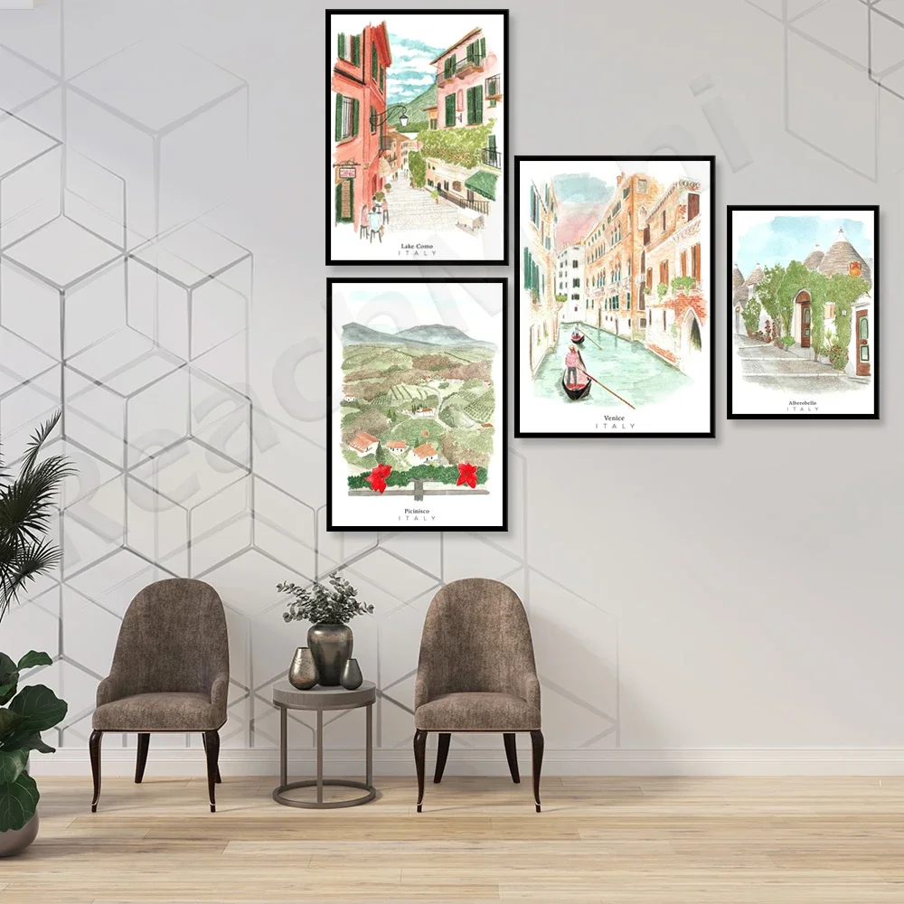 Акварельный туристический постер с Альбербоэлло Мопсом горным верхом Рио Немоonti