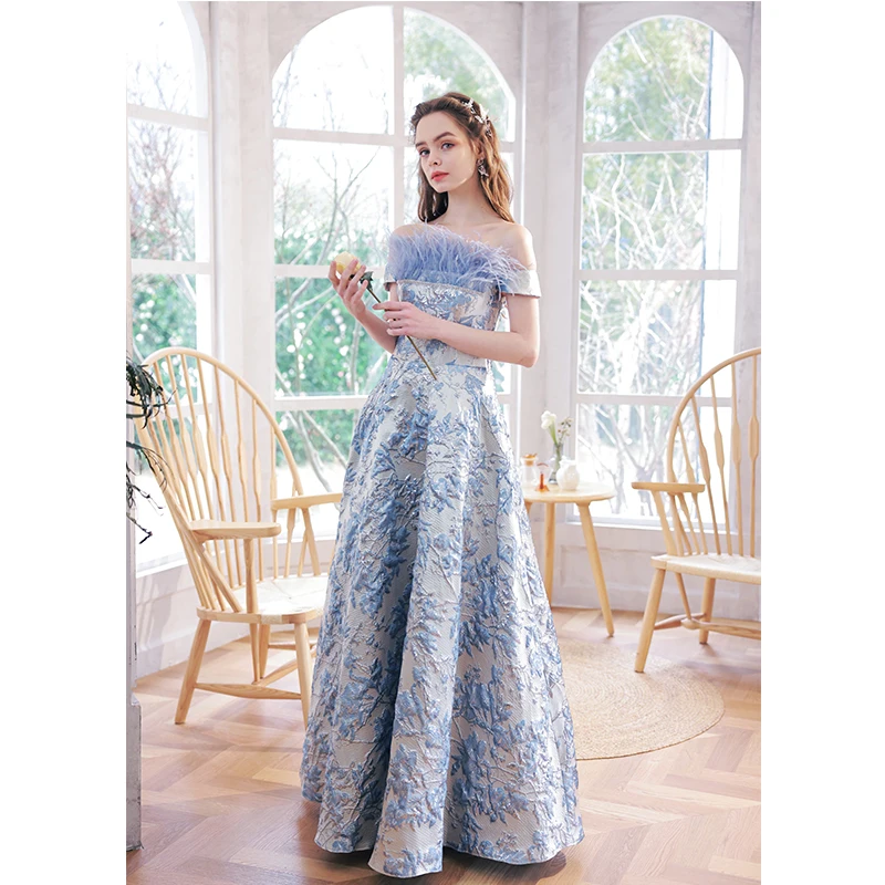 

jacquard flowers feather beading dress gown dream fairy long princess dress studio/stage/chorus/Victorian gown