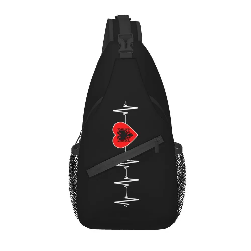 

Albanian Heartbeat Albania Flag Sling Chest Bag Customized Crossbody Shoulder Backpack for Men Cycling Camping Daypack