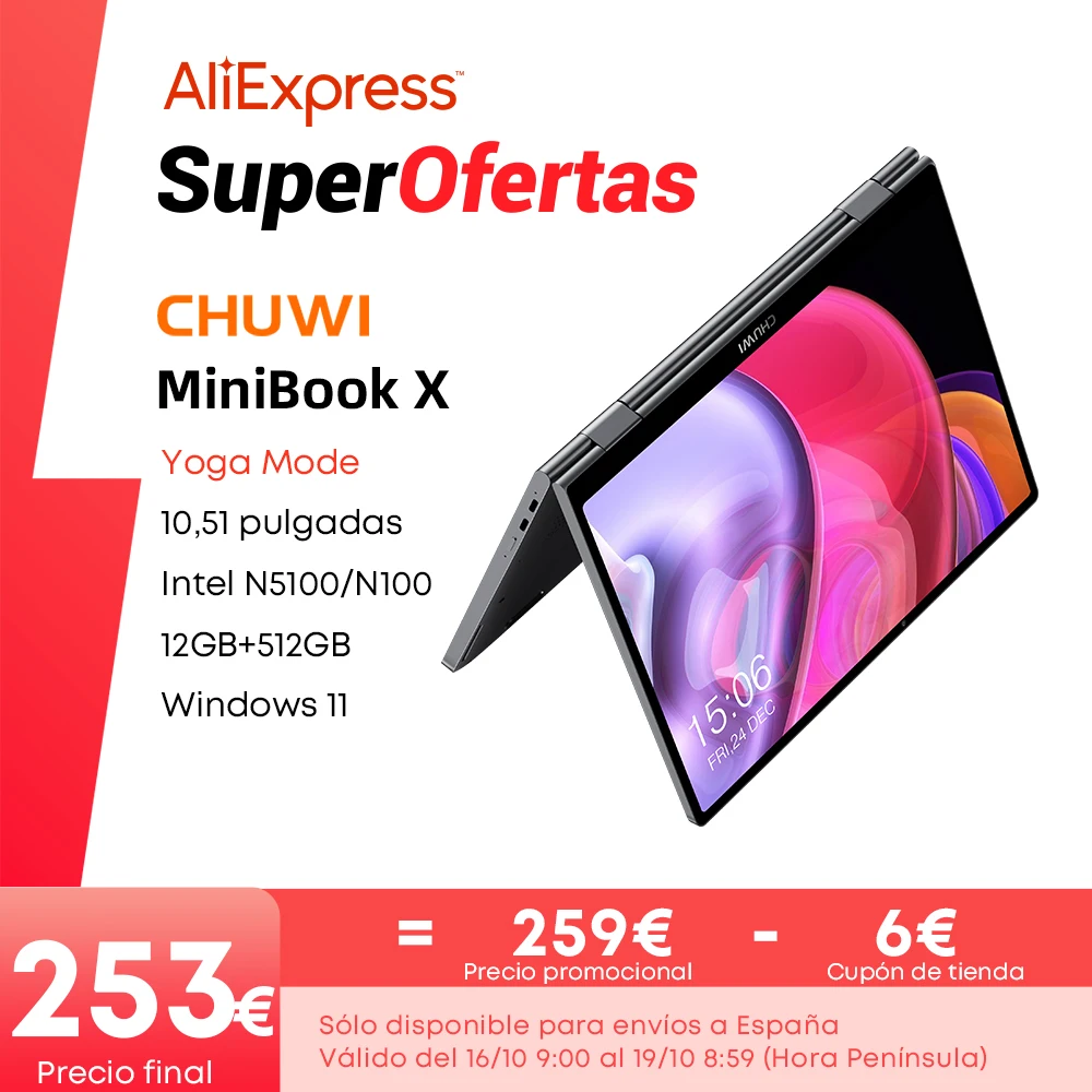 Chuwi Minibook X Laptop 2-In-1 Modalità Yoga Intel N100 N5100 10.51 Pollici 12Gb 512Gb Ssd Windows 11 Notebook