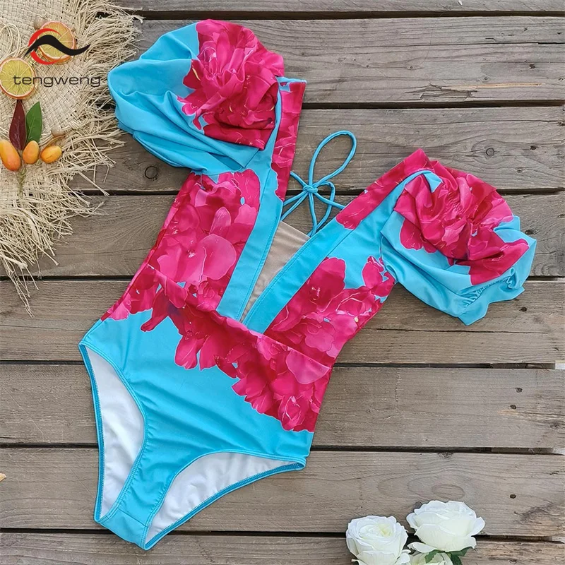 

Ruffle One Piece Swimsuit Women 2023 V-Neck Female Sexy Push Up Swimwear Print Bathing Suit Summer Beachwear Swimming Suit