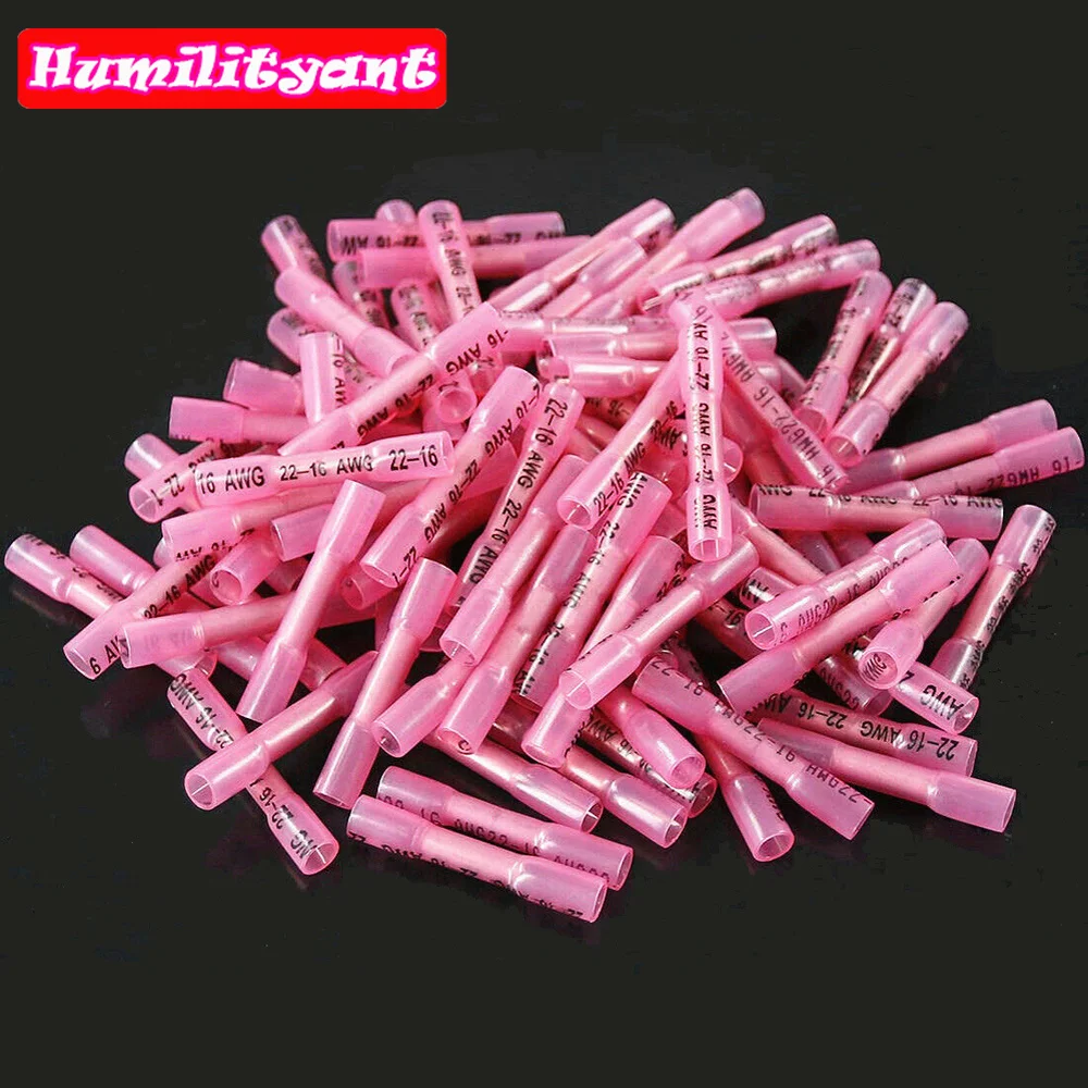 

25~200PCS Red AWG 22-26 Gauge Heat Shrink Butt Wire Connectors Crimp Terminals