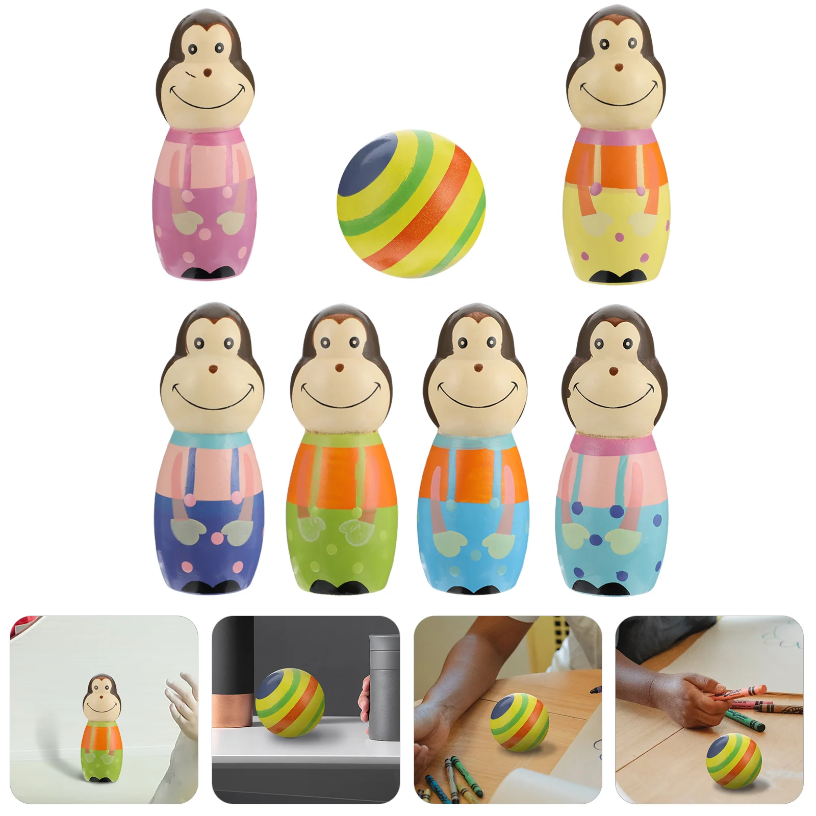 

1 Set Wooden Bowling Balls Set Cartoon Kids Bowling Balls Wooden Bowling Bowling Set for Shop