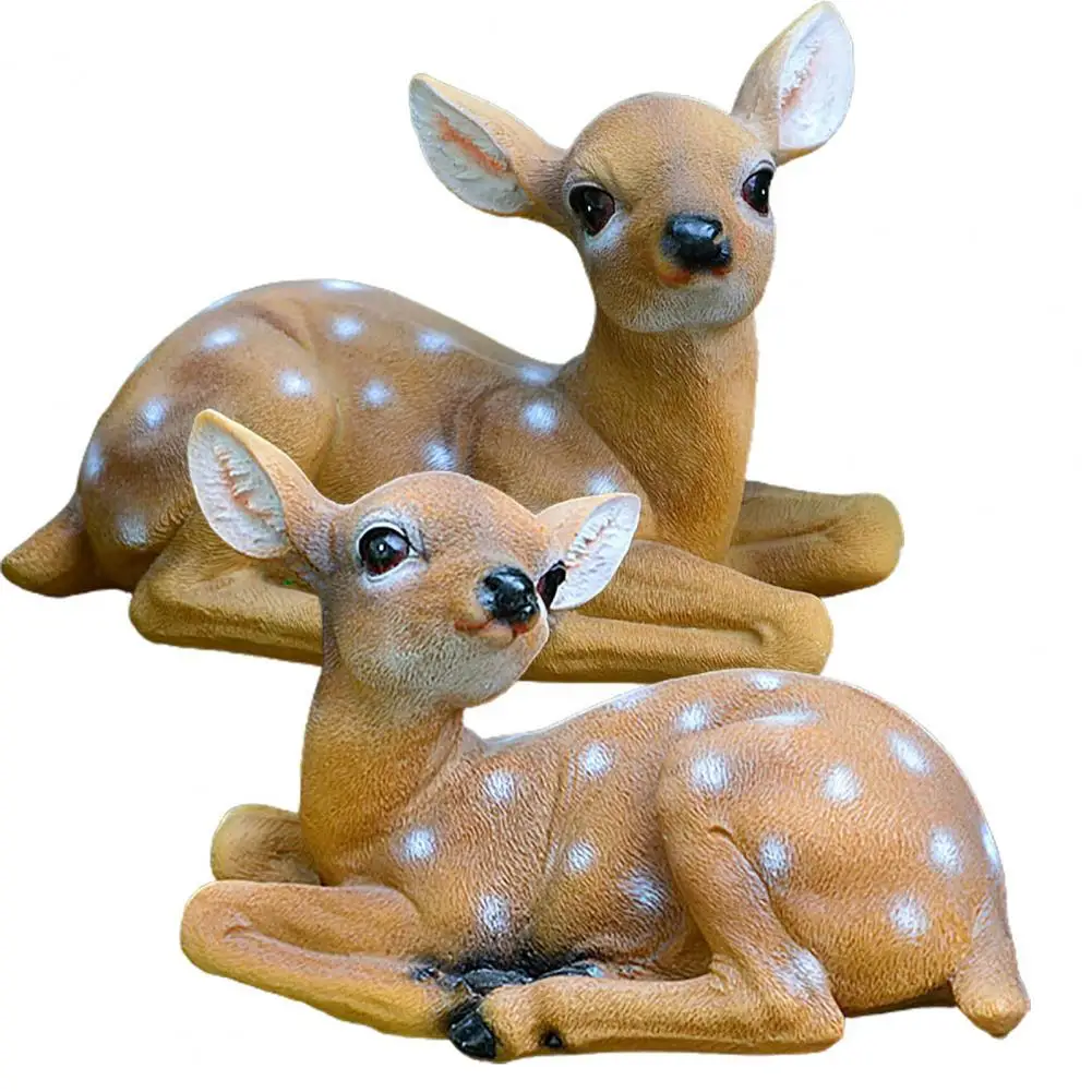 

1 Pair Deer Figurine Lying Position Realistic Adorable Sika Deer Ornament Crafts Decoration Home Decor