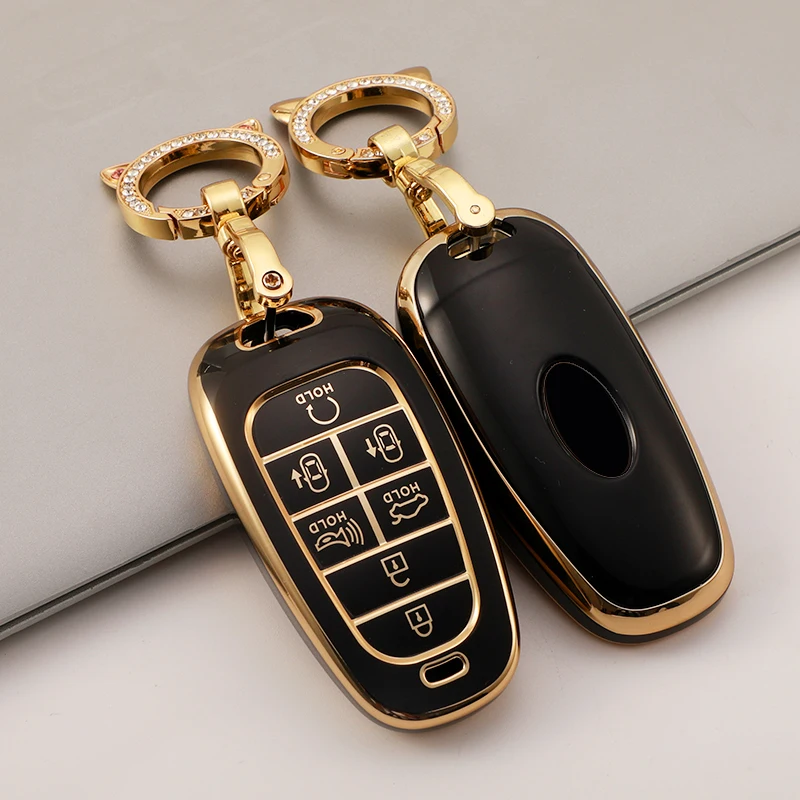 

7Buttons Soft TPU Car Key Cover Case For 2020 2021 Hyundai Sonata Nexo DN8 Santa Fe TM Tucson NX4 Staria Ioniq Keychain