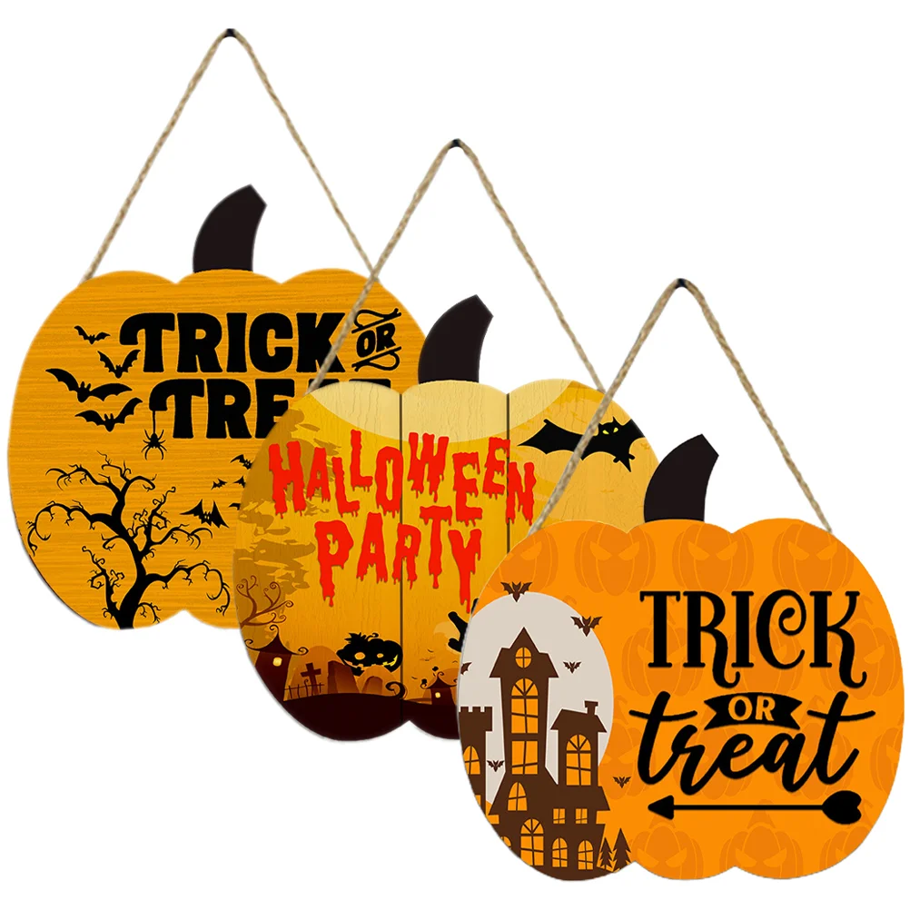 

3pcs Halloween Hanging Pumpkin Sign Spooky Front Door Welcome Sign Wall Sign Plaque for Yard