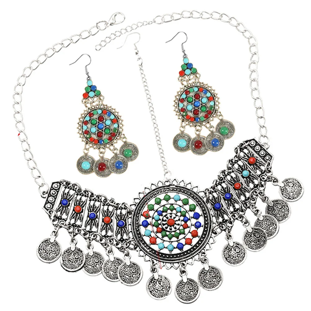 

Boho Jewelry Necklace Sets Women Statement Summer Bohemian Headband Earrings Costume Womens
