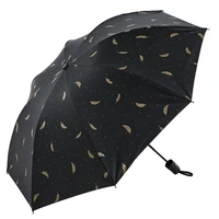creative black white feather umbrella black coating sunscreen anti uv sunny and rainy dual use umbrella three folding umbrella