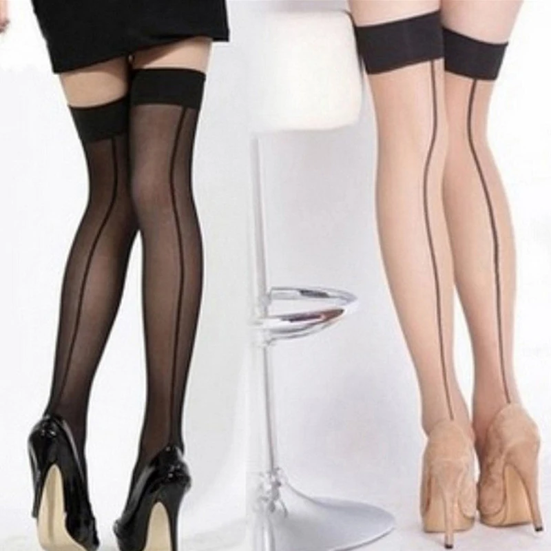 

Women Sexy Back Seam Stockings Cuban Heel Stockings Female Sheer Nylon Thigh High Stockings Pantyhose Erotic Lingerie For Women