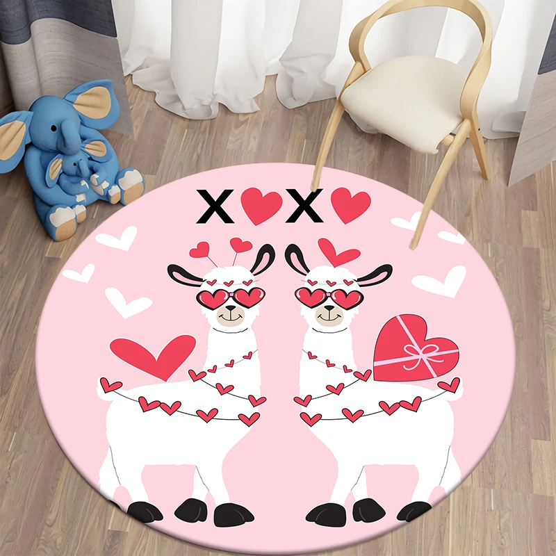 

Alpaca Art Kawaii Printed Round Carpet Children's Living Room Mat Floor Mat Yoga Mat Bedroom Chair Non Slip Mat New Year Gift