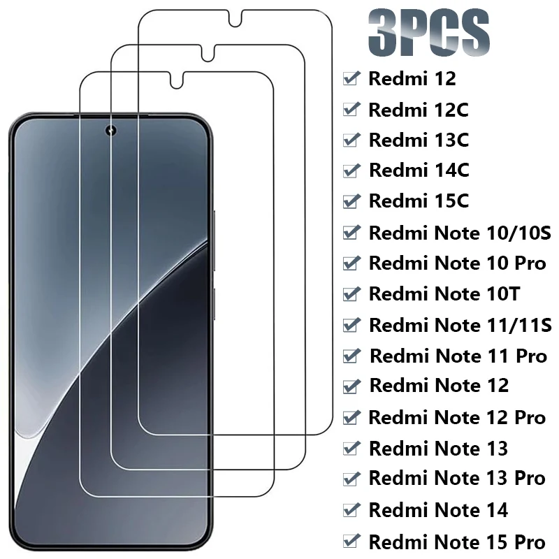 Фото Защитное стекло из закаленного стекла для Xiaomi Redmi Note 10, 11, 12, 13, 14, 15 Pro, 10S, 11S, 12S, 5G, Redmi 15C, 15, 14C, 13C, 12C, 3 шт. №1