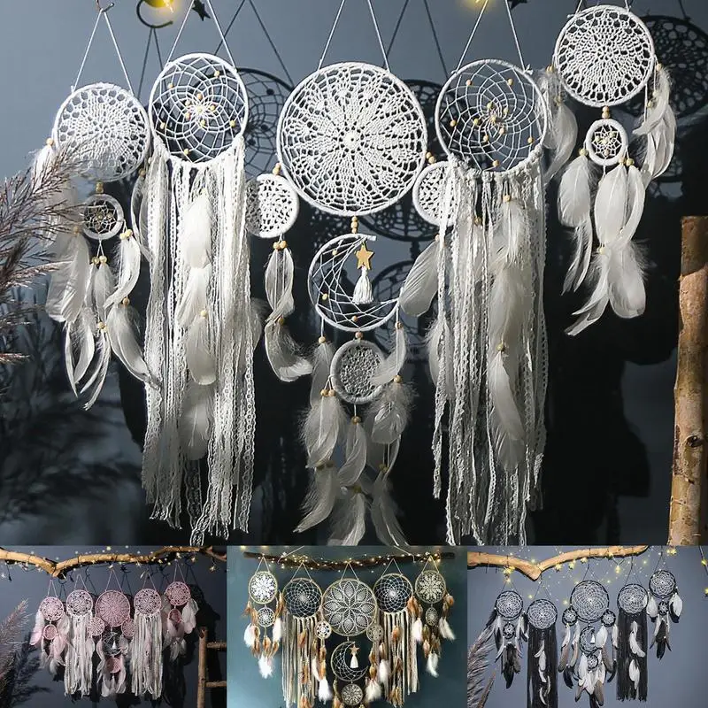 

5pcs Handmade Macrame Dream Catchers Home Decoration Wall Hanging Boho Dream Catcher White Dream Catcher For Home Office Decor