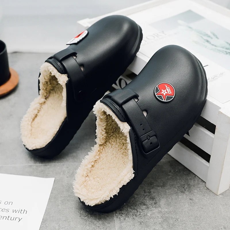 

Casual Men's Shoes Indoor Slippers Non-slip Winter Men Comfortable Slippers Antifouling Family Solid Concise Home Cotton Shoes