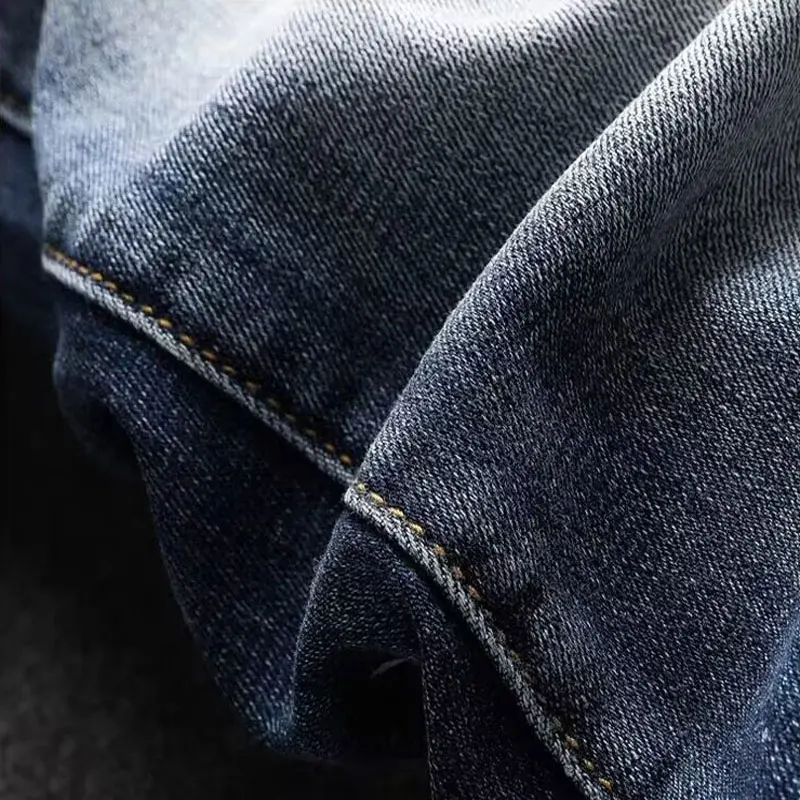 Модные мужские синие джинсы в стиле ретро высококачественные гофрированные