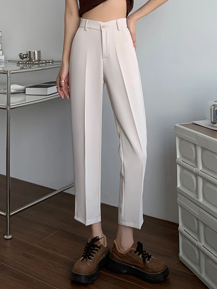 

New Office Lady OL Suit Pants Women's Spring Summer Casual Cropped Pants Professional Pants Hem Slit Solid Harem Trousers Female