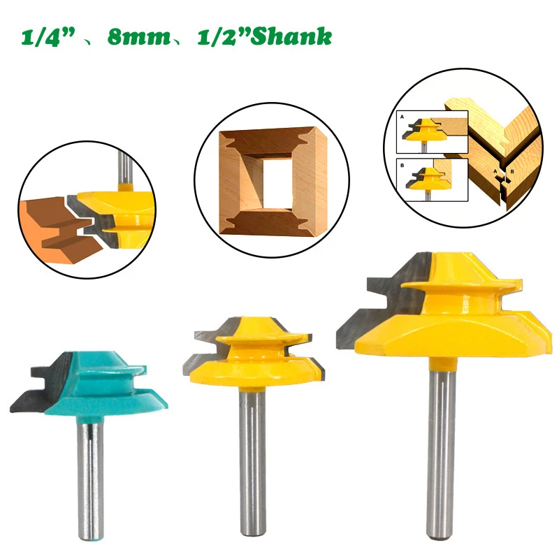 

1PC 1/4" 6.35MM Shank Milling Cutter Wood Carving 45 Degree Lock Miter Router Bit Tenon Milling Cutter Woodworking Machine Tools