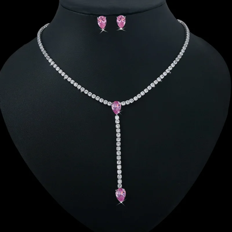 

Набор ювелирных изделий для невесты RAKOL RS029, классическое свадебное ожерелье и серьги с кубическим цирконием в форме капли воды, Дубай, Нигер...