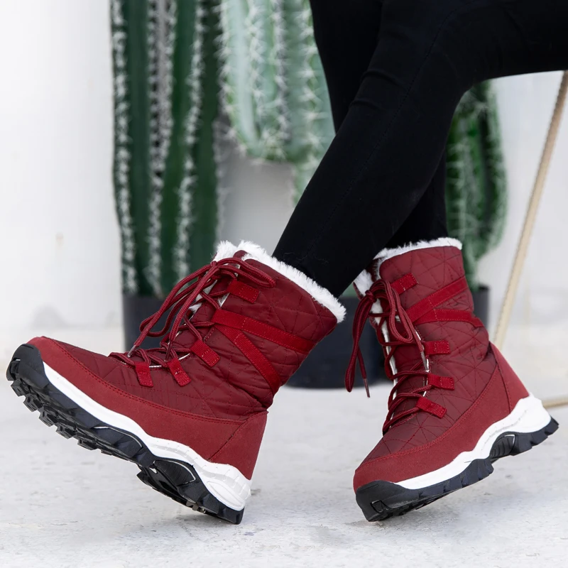 Fashion Women Winter Boots Plush High-top Shoes Sneakers Hard-Wearing Female Outdoor Leisure Shoes Size 35-42