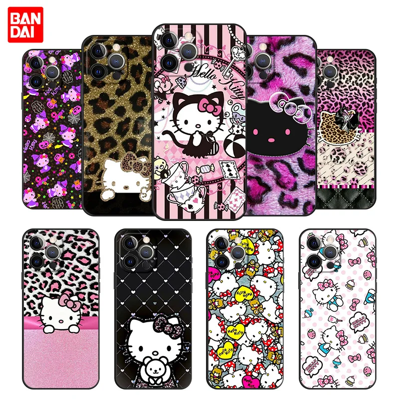 

Hello Kitty Cute Tile Cell Phone Case for iPhone 12 13 Mini Pro Max Se 2020 12Pro 13Pro Couple Matte Cover Silicone Black Shell