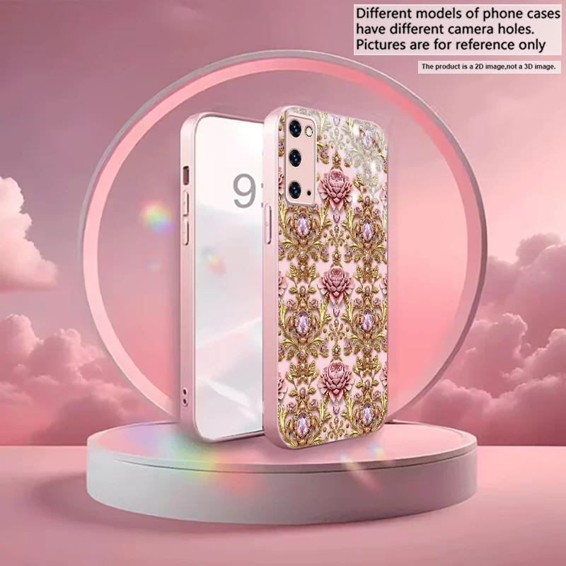 Фото Чехол для телефона Rococo Gem Peony Dream из розового металлического стекла для Samsung S26 Ultra S25 Edge S24 FE S23 Plus S22 S21 S20 S22+ S25 №1