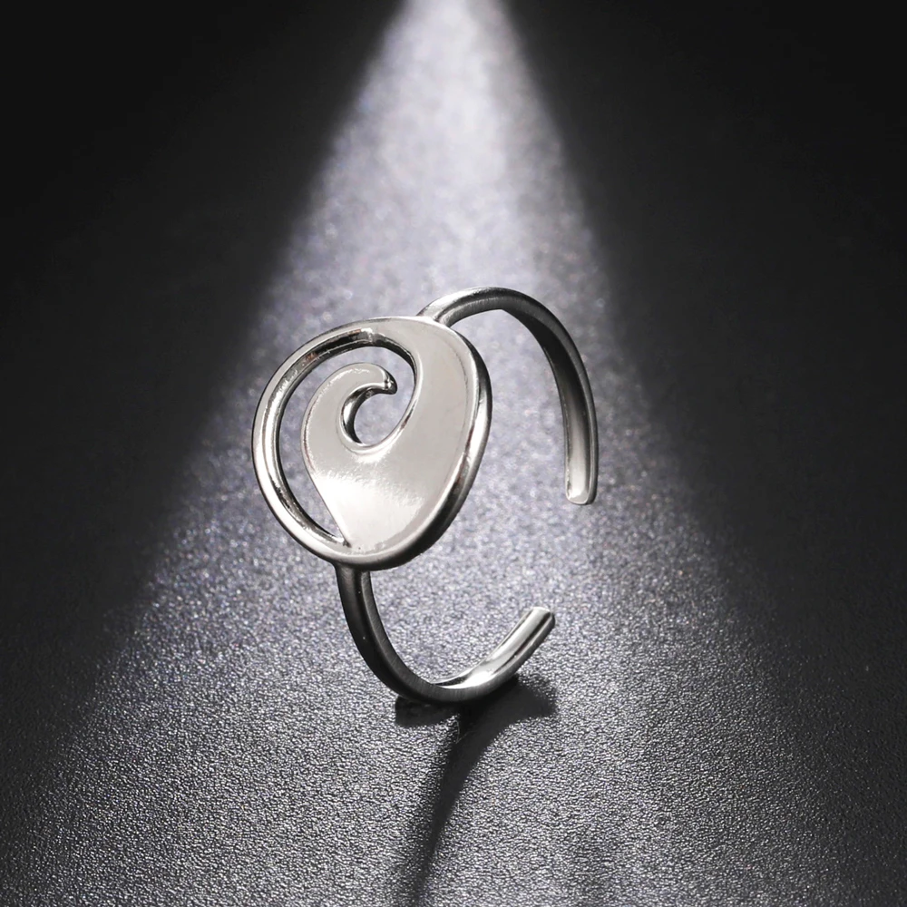 

COOLTIME Hollow Sea Waves Open Rings for Women Stainless Steel Adjustable Ocean Surf Rings Jewlery New Years Gift