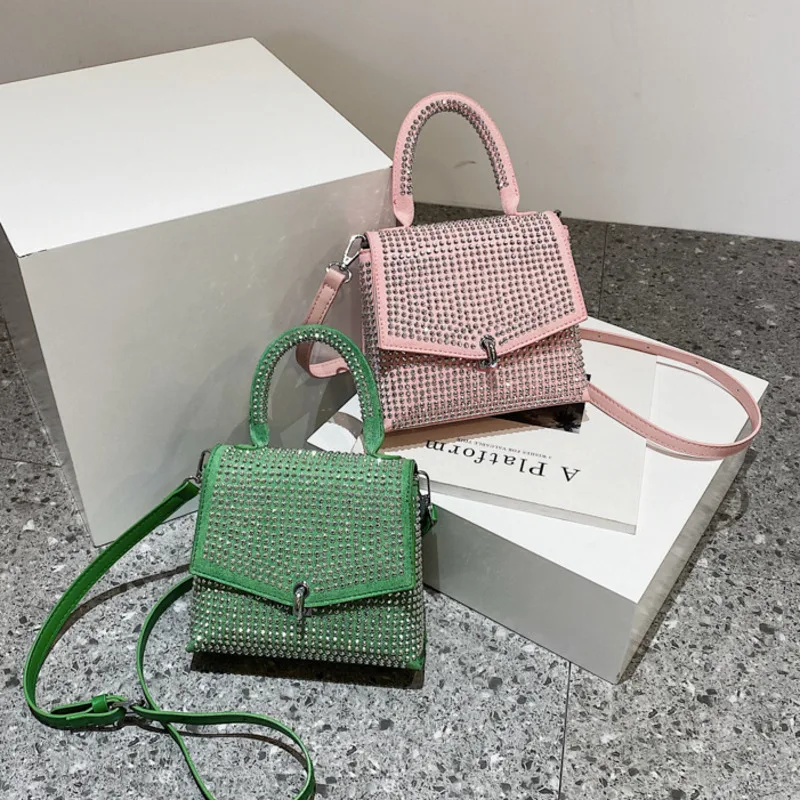

Exquisite Flash Diamond Handbags Women's Bag 2022 Trend One Shoulder Bag Summer Diagonal Fashion Square Bags Female Evening Tote