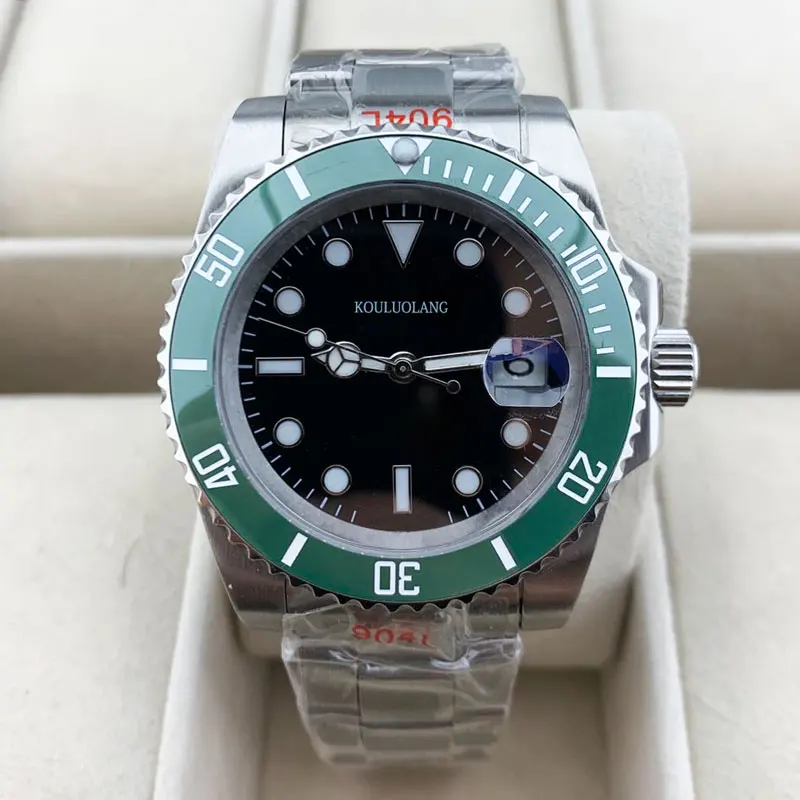 

41mm Men's Watch Ceramic Bezel Luminous Water Resistant Sapphire Glass 316 Stainless Steel Miyoita 8215 Movement Black Green