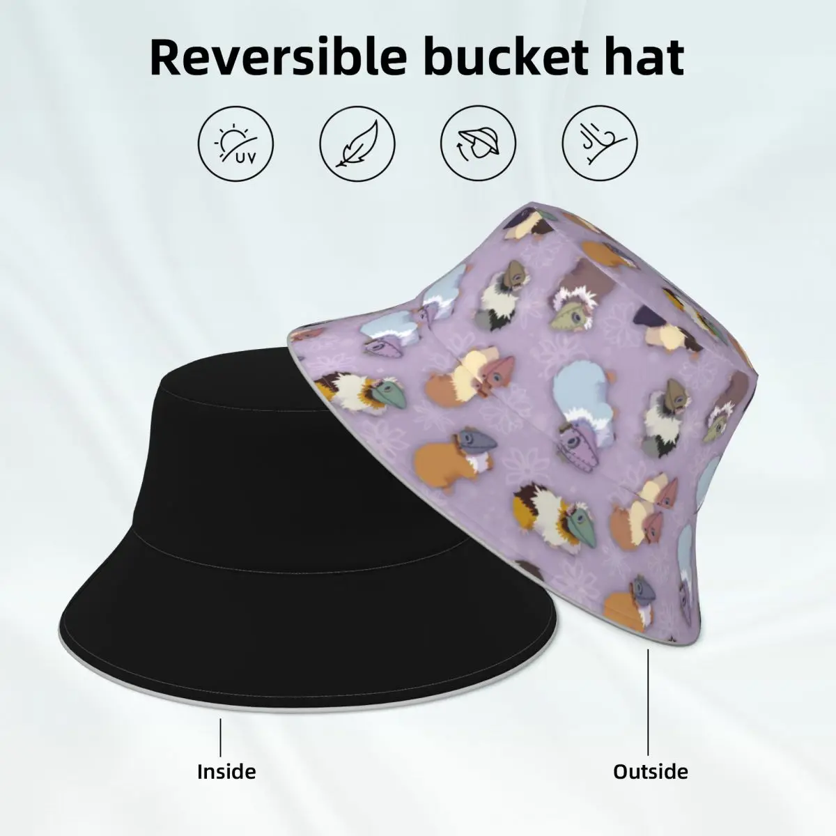 

Cute Guinea Pig Bucket Hat Animal Print Classic Harajuku Fisherman Hats Double-sided Wear Unisex Reflective Sun Hat