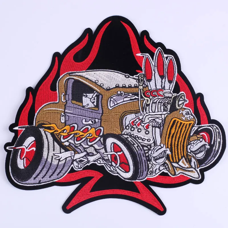 23,2*21,5 см большая нашивка в форме сердца огненного автомобиля для панковской одежды мотоциклетные вышитые байкерские нашивки для одежды наклейки значок