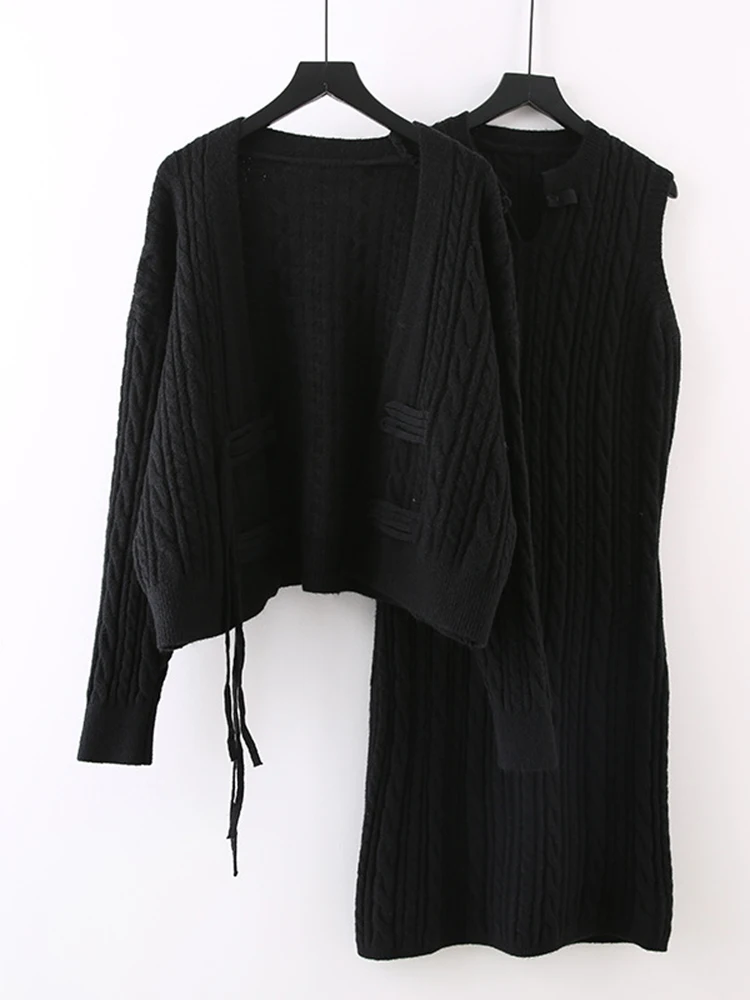 IEQJ однотонное минималистичное женское платье из 2 предметов с круглым вырезом