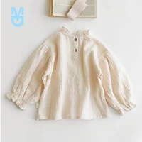 new 2022 spring fashion japanese style baby girls shirt solid long sleeve gaze cotton tops breathebale kids tees hot sale