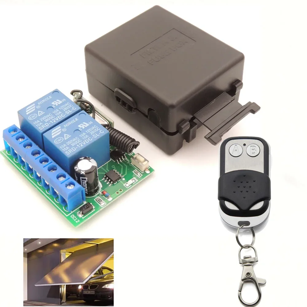 

433 МГц 12 В беспроводной пульт дистанционного управления гаражными воротами/двигателем/автомобилем/светом 10A 2CH релейный модуль приемника с передатчиком-брелоком