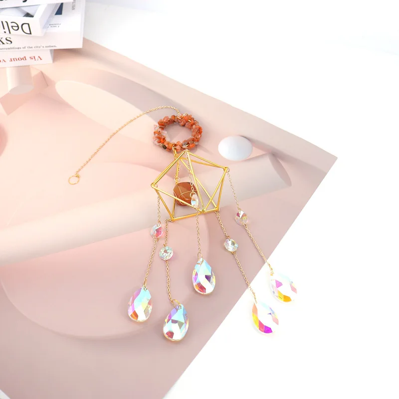 Copper Wire Wrap Rock Crystal Gravel Sun Catcher Lamp Stand Window Garden Hanging Decoration Handmade Natural Mineral Ornament