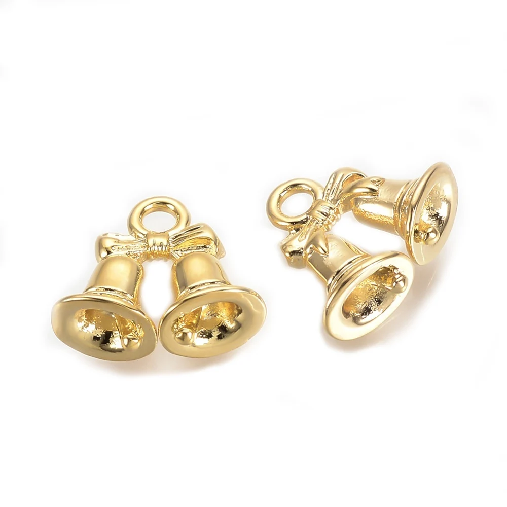 

1-20pcs Brass Charms Nickel Free Real 18K Gold Plated Christmas Bell 11.5x13x5.5mm Hole: 2mm