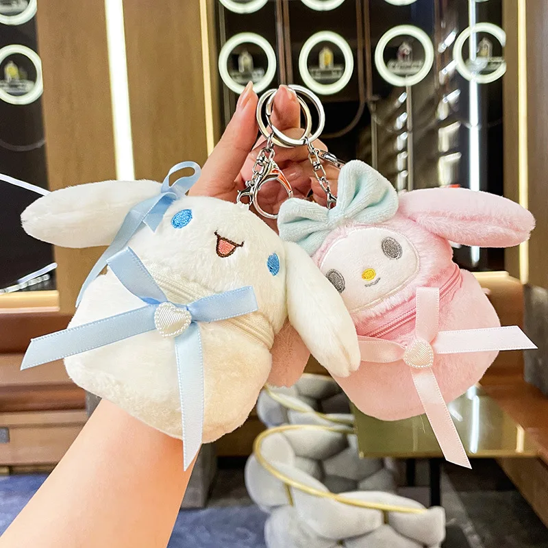 

Sanrio Plush Keychain Kawaii HelloKitty Mymelody Kuromi Japanese Cartoon Girl Zero Wallet Cute Children's Backpack Doll Pendant