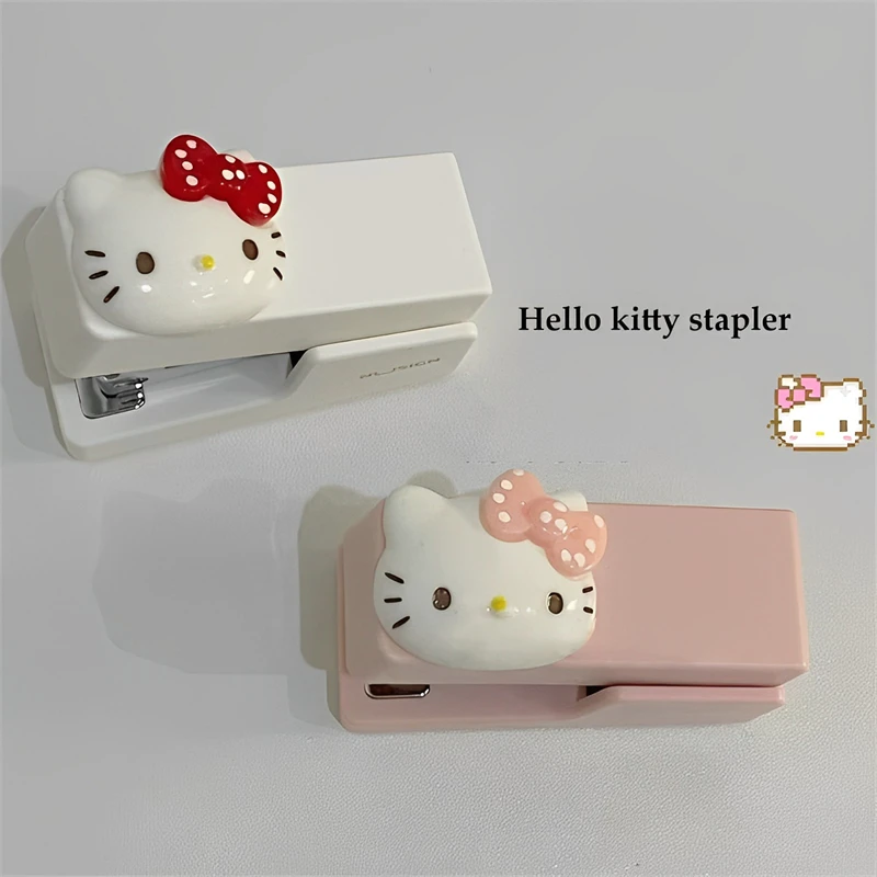 Sanrio Kawaii Hello Kitty Stapler Cartoon Mini Non-slip Substrate Portable Labor-Saving Stationery Binder Office Appliances