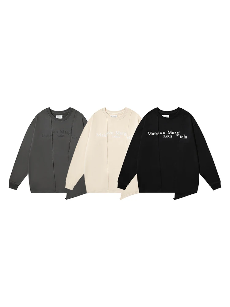 

Новинка сезона осень 2023 от Maison Margiela, Модный хлопковый однотонный пуловер с принтом для мужчин и женщин, свитшот, нижняя рубашка