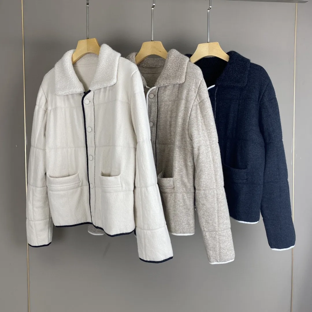 Женское однобортное кашемировое пальто удобное трикотажное с отложным